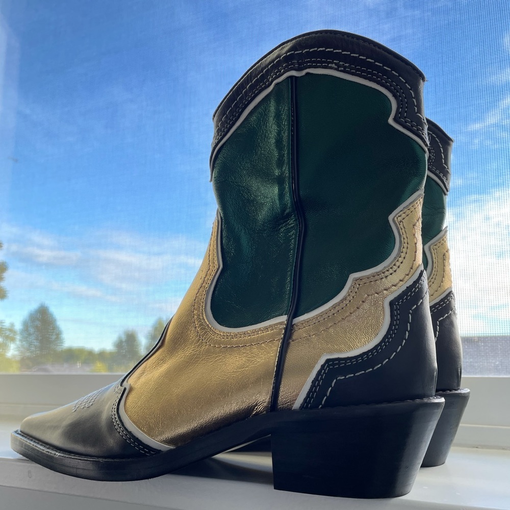 Zara GLAM Metallic Green Gold Cowgirl Western Boots